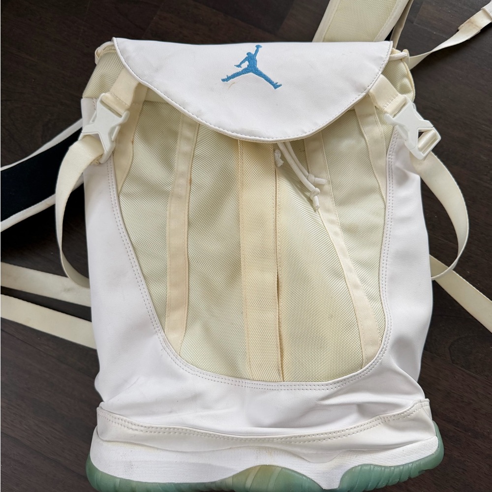 Jordan 11 White and Cream Backpack with Blue Logo